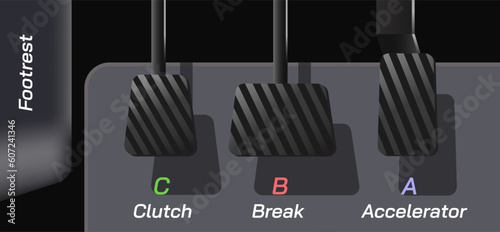 Accelerator, Brake and clutch pedal vector illustration. Driving school tips and techniques.