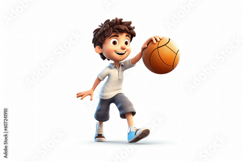 Photo studious 3d boy playing ball isolated on white background made with Generative AI