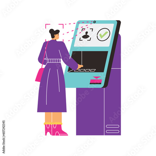 Biometric access to bank account or workplace flat vector illustration isolated.