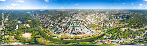 Tambov  Russia. Panorama of the city from the air in summer. Clear weather with clouds. Panorama 360  Aerial view