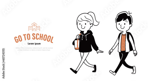 ベクターイラスト素材：歩く男子と女子
