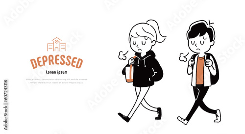 ベクターイラスト素材：落ち込む男子と女子
