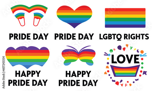Vector pride day logo labels with the flag set