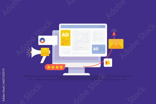 Display banner ads on website page, digital advertising business strategy send message to customer, marketing concept, vector illustration web banner.