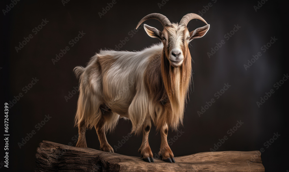 studio photo shot of Oberhasli goat on dark background. Generative AI studio photo shot of Oberhasli goat on dark background. Generative AI