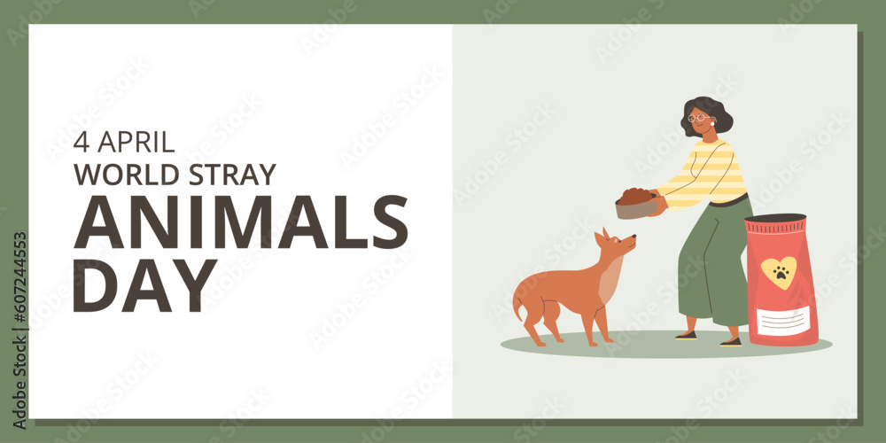 Fototapeta premium World stray animals day horizontal banner, flat vector illustration.