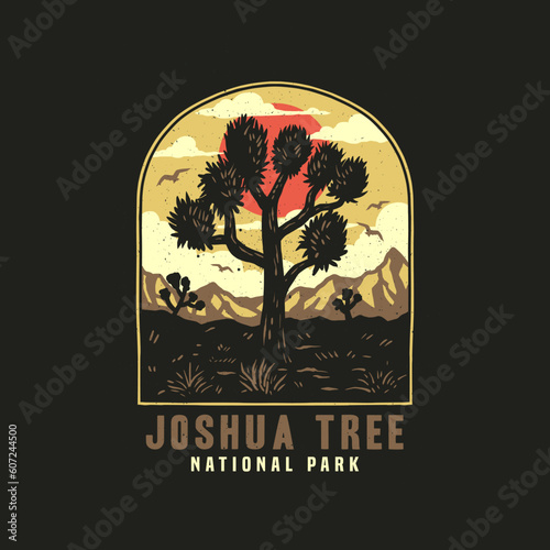 Joshua tree national park, hand drawn line style with digital color, vector illustration