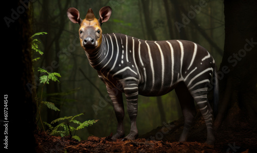 photo of okapi in its natural habitat. Generative AI