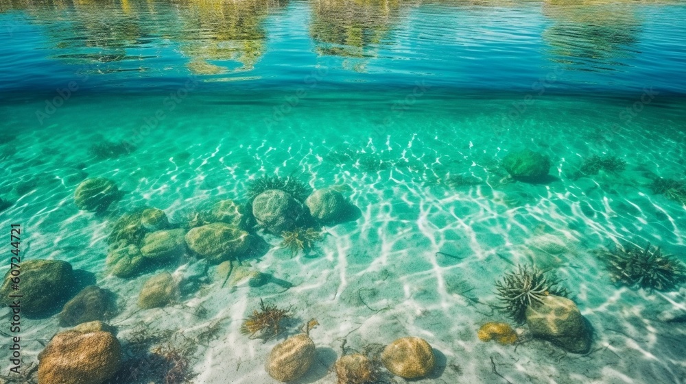 Fototapeta premium Tropical beach water background Generative AI