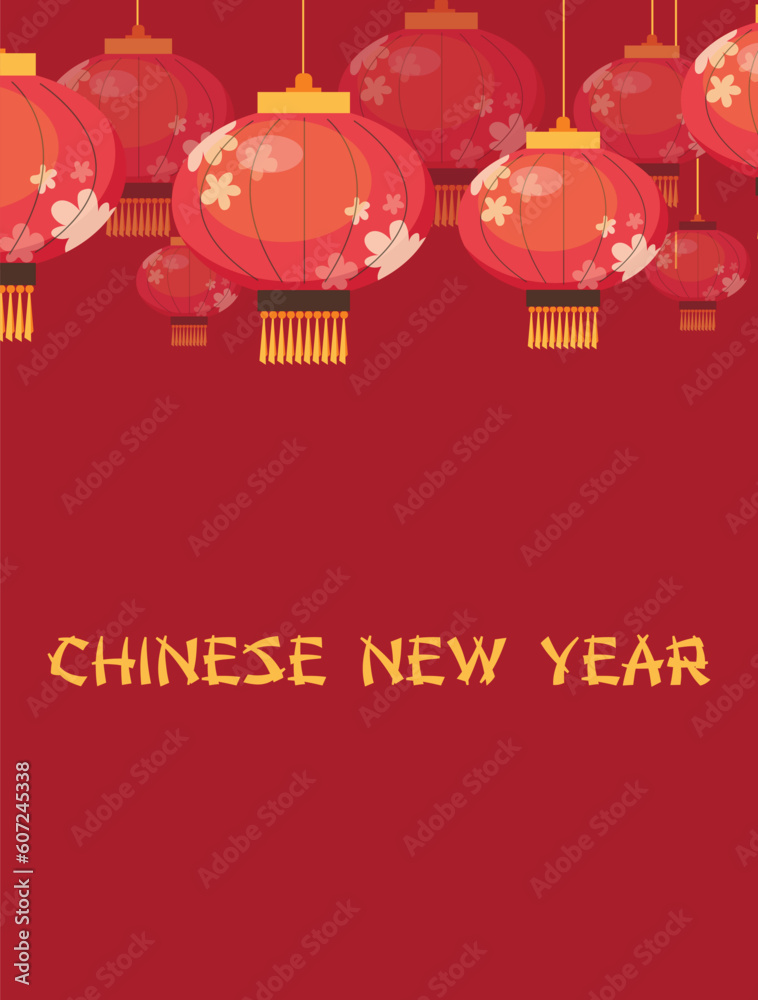 Naklejka premium Postcard with round hanging lanterns flat style, vector illustration