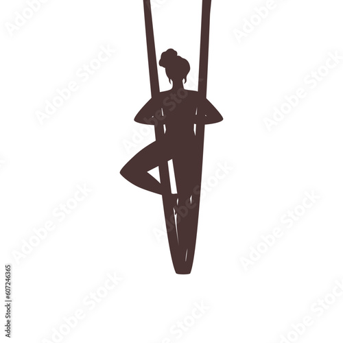 Black silhouette of woman in hammock, aerial yoga icon - vector illustration isolated on white background.