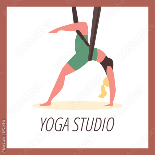 Yoga studio advertising poster, flat vector illustration.