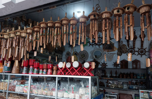 Photo of ornaments being for sale at a souvenir shop in Tasikmalaya, West Java, Indonesia.