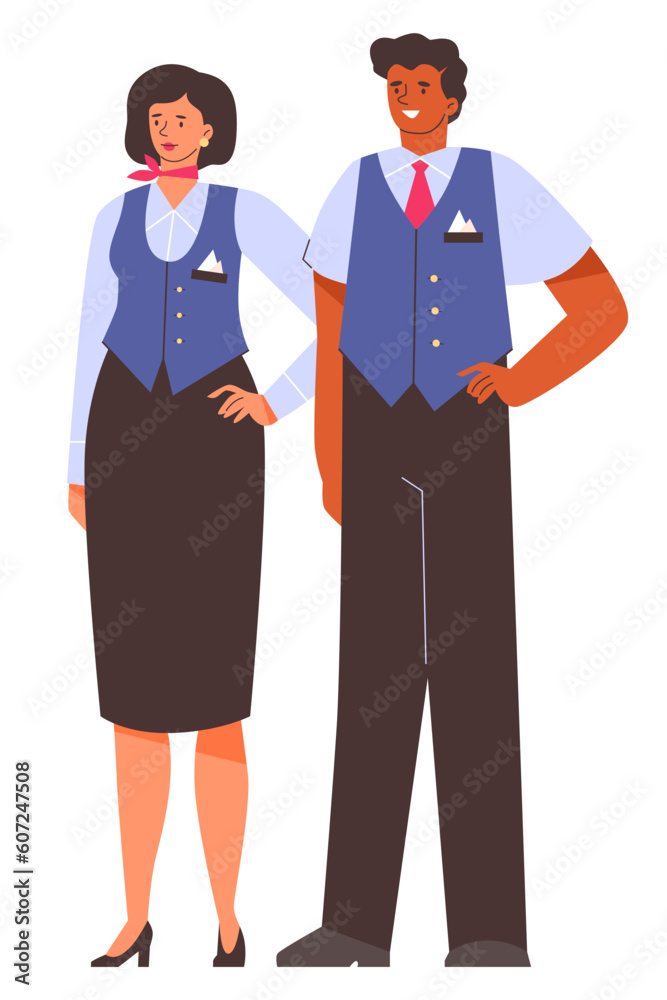 Stewardess and steward or air hostesses, flat vector illustration isolated. Stewardess and steward or air hostesses, flat vector illustration isolated.
