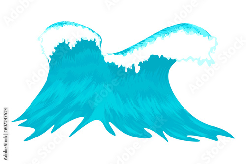 Illustration of big waves rushing in the blue ocean, vector