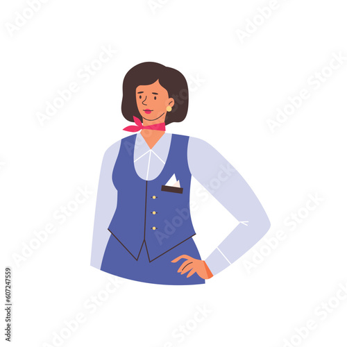 Stewardess or flight attendant portrait flat vector illustration isolated.