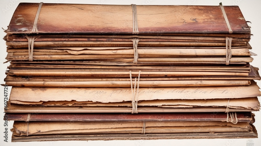very old stained grungy stack of paper isolated Generative AI