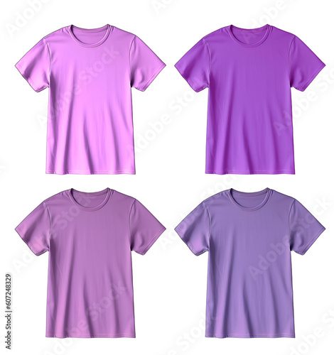 Set of purple lavender lilac violet tee t shirt round neck on transparent background cutout, PNG file. Mockup template for artwork graphic design