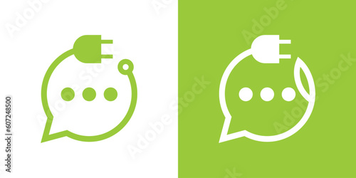 logo design electrical cable and chat icon line vector illustration