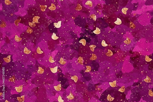 Red violet golden glitter pattern, scrapbook paper, beautiful colors mix with stars. AI generative