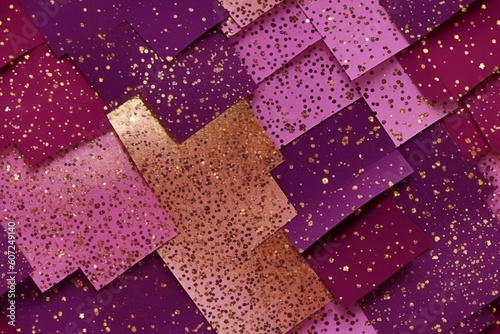 Red violet golden glitter pattern, scrapbook paper, beautiful colors mix with stars. AI generative