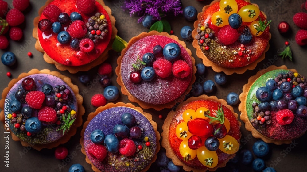 Colorful berry tart lets or cake for kitchen pattern Generative AI