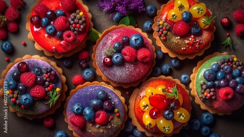 Colorful berry tart lets or cake for kitchen pattern Generative AI