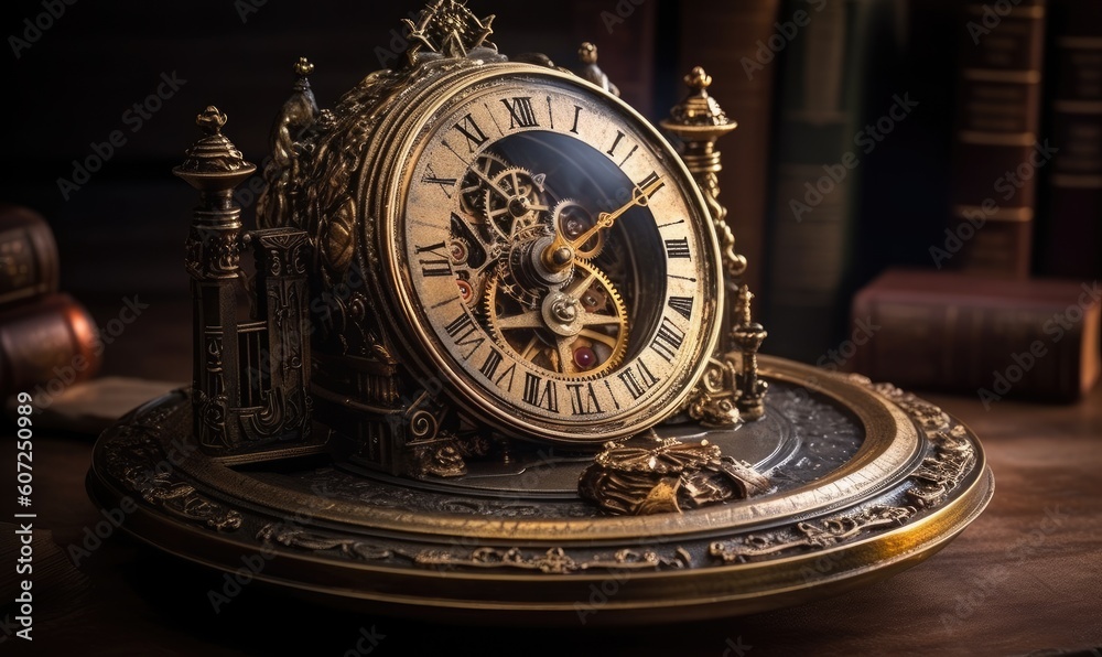 Timekeeping marvel: Exquisite mechanical clock displays precise movement and intricate details. Creating using generative AI tools Timekeeping marvel: Exquisite mechanical clock displays precise movement and intricate details. Creating using generative AI tools