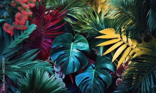 jungle wall decoration with tropical plants photo