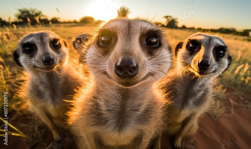 Playful meerkat strikes a pose and snaps a delightful selfie. Creating using generative AI tools
