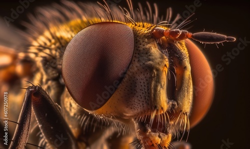 Close-up selfie of a fly showcases its intricate details. Creating using generative AI tools