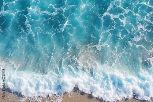 Sea waves on the beach as a background. Beautiful natural summer vacation background. Aerial view of beach and sea with blue water. AI Generative