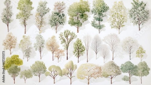 Watercolor trees collection Generative AI