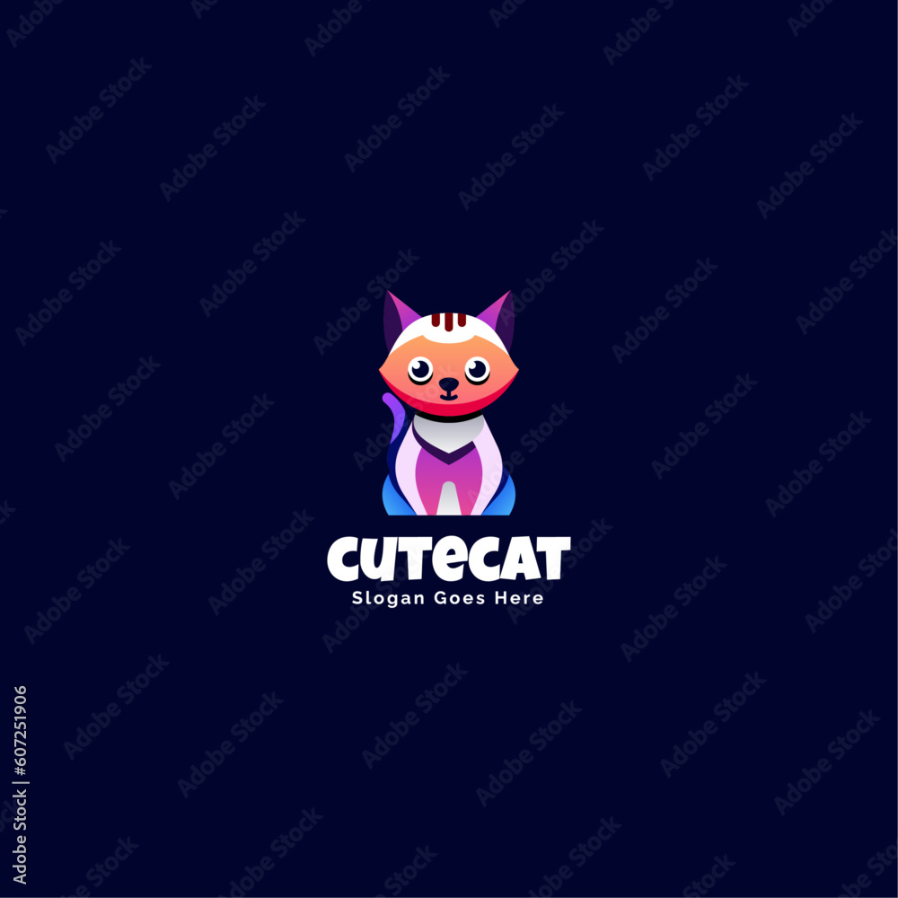 Vector Logo Illustration Cute Cat Gradient Colorful Style.