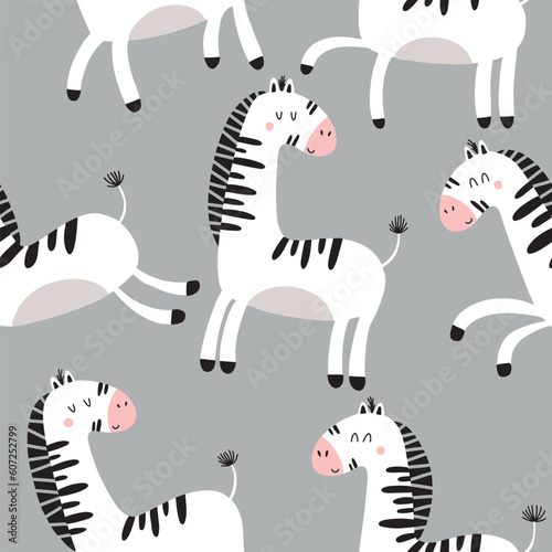 Seamless pattern with cute zebras. Vector illustration for your design