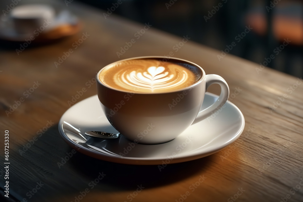 cup of coffee on a wooden table, AI generative cup of coffee on a wooden table, AI generative