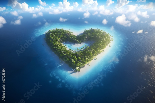 imaginary island in the shape of a heart, AI generated