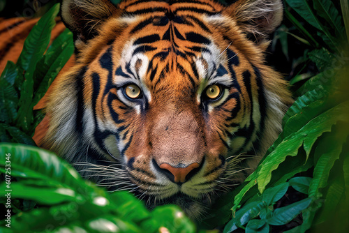 peeping tiger hidden in the grass  Generative AI