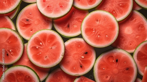 A large number of cut slices of watermelon Generative AI