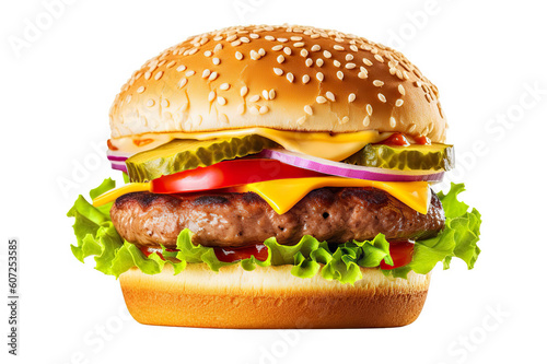 Mouthwatering Delight Delicious Burger Cut Out, Isolated on White Background. created with Generative AI