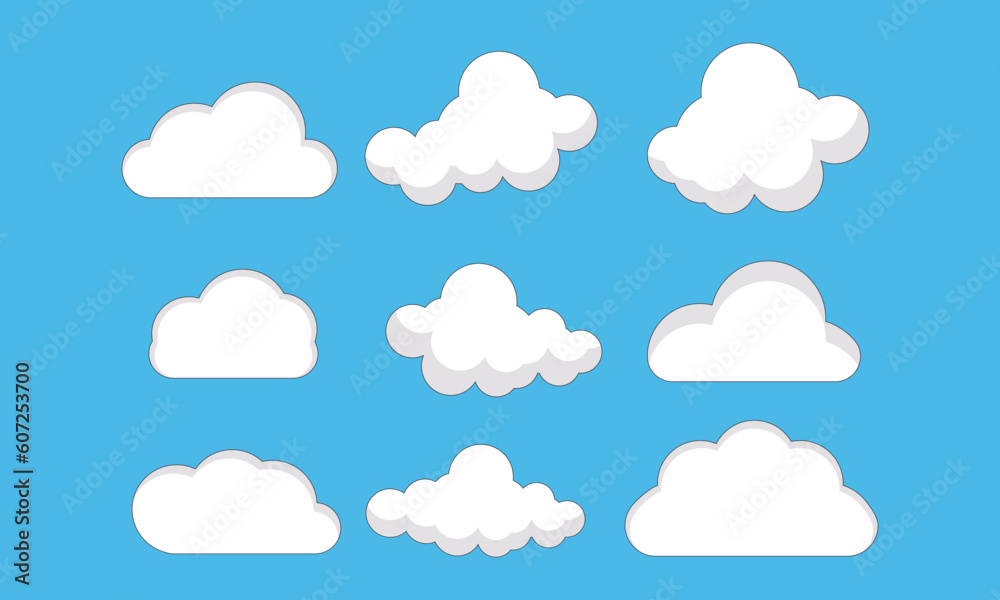 cloud set abstract white clouds isolated on blue background