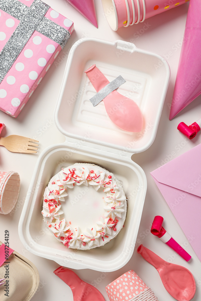 Concept of congratulation and celebration with bento cake in box Concept of congratulation and celebration with bento cake in box