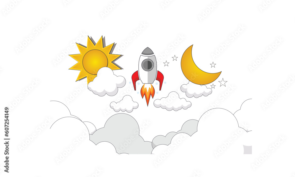 Fototapeta premium Flying space rocket in space around the planets. Spaceship launch.