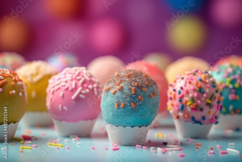 Assortment of brightly colored cake pops Generative AI