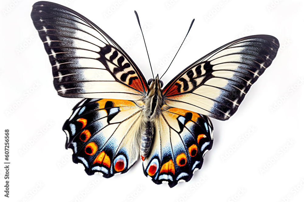 Graceful Flutter Butterfly on White Background. created with Generative AI