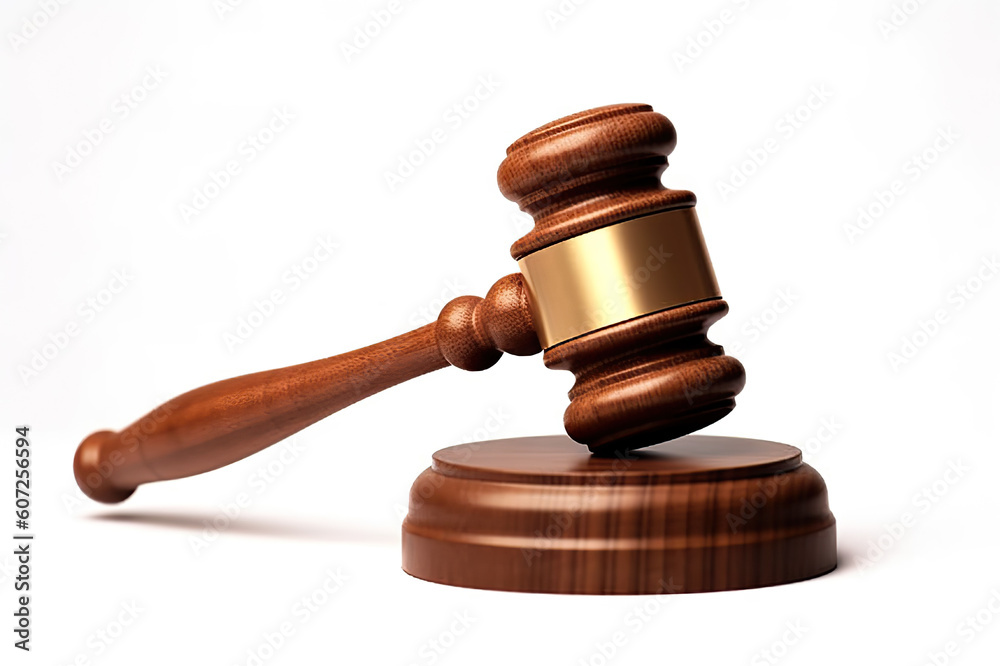 Auctioneer's Authority Wooden Gavel with Gold Clip on Stand, Isolated on White Background. created with Generative AI Auctioneer's Authority Wooden Gavel with Gold Clip on Stand, Isolated on White Background. created with Generative AI