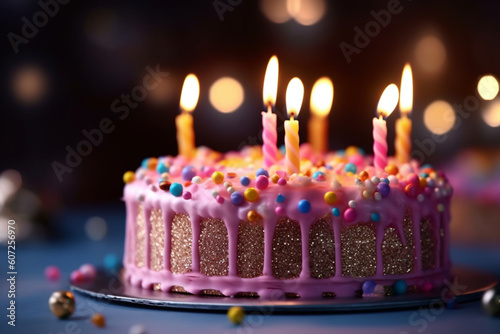 Sweet Birthday cake with candles ready for party Generative AI