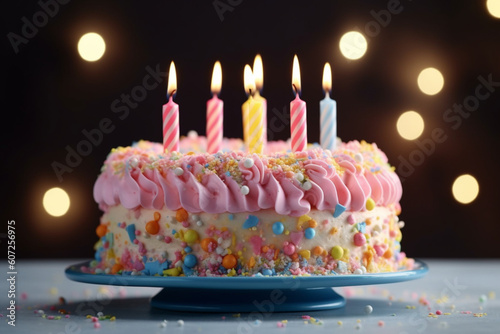 Sweet Birthday cake with candles ready for party Generative AI