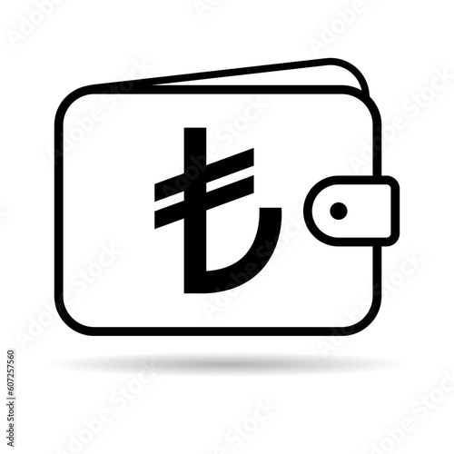 Wallet turkish lira icon shadow, finance flat symbol, economy deposit cash vector illustration sign