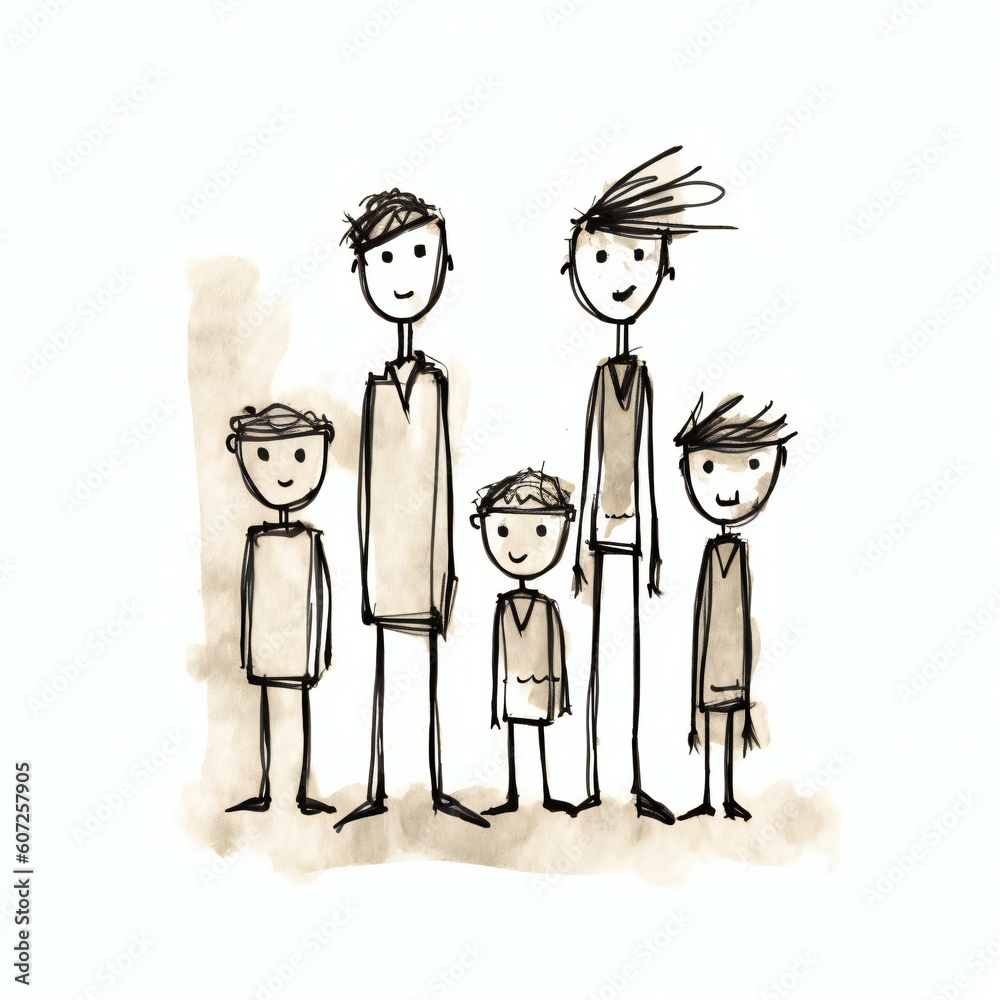 hand drawing a family stick figure with white background. Created with generative AI technology. hand drawing a family stick figure with white background. Created with generative AI technology.